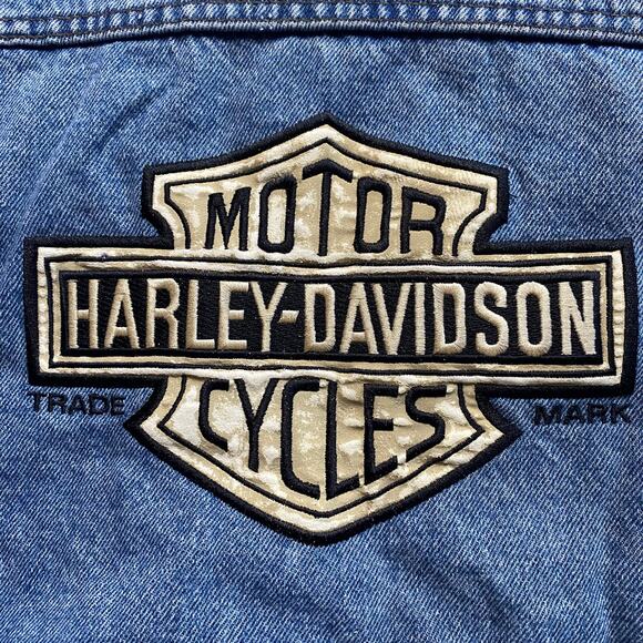 Vintage Y2K Harley Davidson Womens Denim Motorcycle Biker Big Logo Jacket Small - Picture 2 of 7